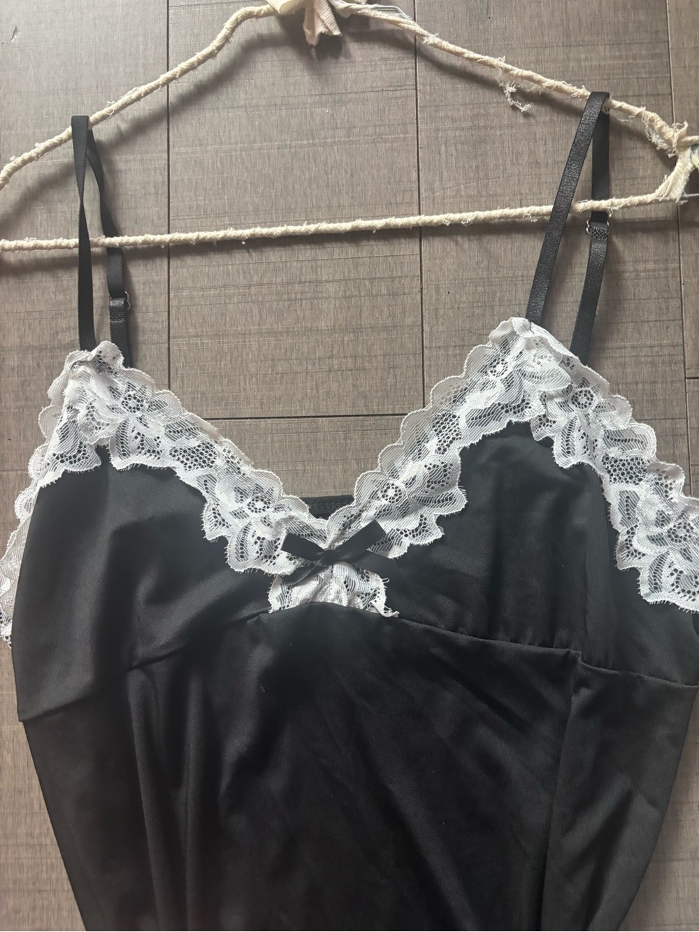 ♥️5/$25♥️Coquette Girl Black & White Lace-Trim Satin Chemise Slip Dress - Picture 3 of 4